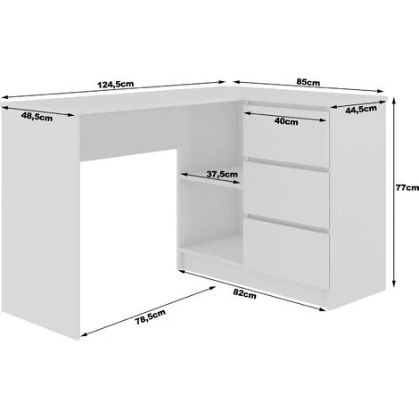 AKORD Bureau D'angle Droit B16 Chêne Craft 124 Cm Bureau Informatique, Bureau D'ordinateur (3) Tiroirs Mat, 2 étagères 124x85x77 Cm 6 AKORD Bureau D'angle Droit B16 Chêne Craft 124 Cm Bureau Informatique, Bureau D'ordinateur (3) Tiroirs Mat, 2 étagères 124x85x77 Cm – Image 4
