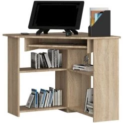 AKORD Bureau D'angle, Bureau Informatique, Bureau D' Ordinateur 80 Cm, TED, Mat, équipé D'une étagère à Clavier Coulissante Chêne Sonoma / Chêne Sonoma 5 étagères 1