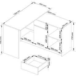 AKORD Ensemble D'angle, Bureau B17 Avec Commode Wengé 120 Cm (1) Porte (1) Tiroir Chêne Sonoma Mat, 6 étagères - 120x126x79 / 77 Cm -France Bureau Soldes 2022 54157197 3