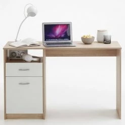 HOMMOO FMD Bureau Avec 1 Tiroir 123 X 50 X 76,5 Cm Chene Et Blanc -France Bureau Soldes 2022 54167726 5