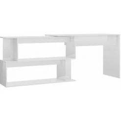 Hommoo Bureau D'angle Blanc Brillant 200x50x76 Cm Agglomere -France Bureau Soldes 2022 54168032 2