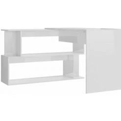 Hommoo Bureau D'angle Blanc Brillant 200x50x76 Cm Agglomere -France Bureau Soldes 2022 54168032 5