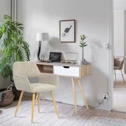 MEUBLES COSY Table De Travail Bureau D'ordinateur 90*40*75cmTable D'ordinateur Console Table D'¨¦tude Avec 2 Tiroirs - Ch¨ºne Vintage - GRIS -France Bureau Soldes 2022 54191737 4