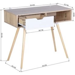 MEUBLES COSY Table De Travail Bureau D'ordinateur 90*40*75cmTable D'ordinateur Console Table D'¨¦tude Avec 2 Tiroirs - Ch¨ºne Vintage - GRIS -France Bureau Soldes 2022 54191737 5