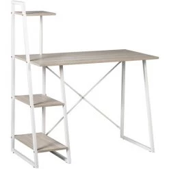 MEUBLES COSY Table De Travail - Bureau D'ordinateur Avec 4 ¨¦tag¨¨res - Structure En M¨¦tal Blanc - Panneaux De Particules - 104x50c X118 Cm