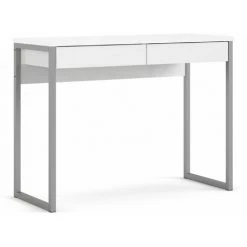 NETFURNITURE Fosy Desk 2 Tiroirs En Blanc Haut Brillant - Blanc