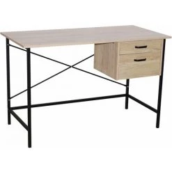 NETFURNITURE Lust 2 Drawer Desk Effet De Chêne Des Jambes En Métal Gris - Marron