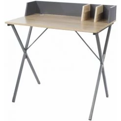 NETFURNITURE Lust Study Desk Effet Top Grey Metal Cross Cross - Marron