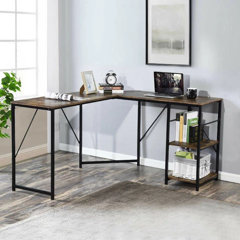 URBAN MEUBLE Bureau D'angle Style Industriel Avec étagères Intégrées 3 URBAN MEUBLE Bureau D'angle Style Industriel Avec étagères Intégrées