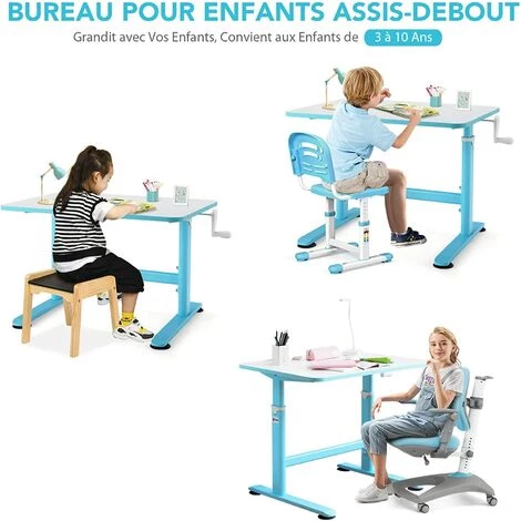 COSTWAY Bureau Pour Enfants 80 X 60 Cm, Table D'Étude Debout Réglable En Hauteur Pour Enfants Blue 7 COSTWAY Bureau Pour Enfants 80 X 60 Cm, Table D'Étude Debout Réglable En Hauteur Pour Enfants Blue – Image 5