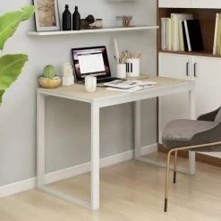 TRUE DEAL Bureau D'ordinateur Blanc Et Chêne 110x60x73 Cm Aggloméré