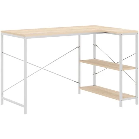 TRUE DEAL Bureau D'ordinateur Blanc Et Chêne 110x72x70 Cm Aggloméré 4 TRUE DEAL Bureau D'ordinateur Blanc Et Chêne 110x72x70 Cm Aggloméré – Image 2