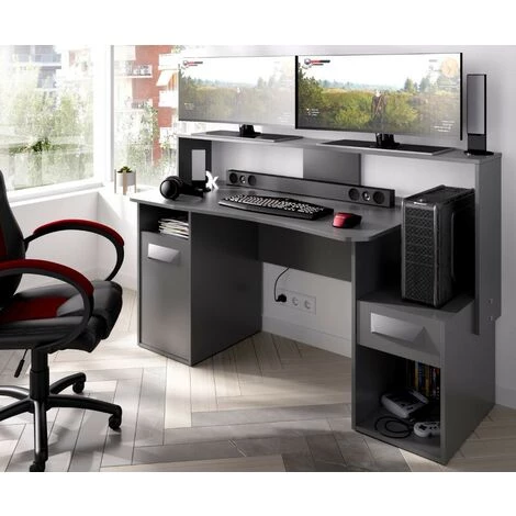 CAESAROO Bureau GAMER PC Couleur Graphite Avec Porte Et Tiroir | Graphite 3 CAESAROO Bureau GAMER PC Couleur Graphite Avec Porte Et Tiroir | Graphite