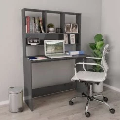 Topdeal Bureau Avec étagères Gris Brillant 110 X 45 X 157 Cm Aggloméré FF800395_FR