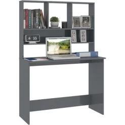Topdeal Bureau Avec étagères Gris Brillant 110 X 45 X 157 Cm Aggloméré FF800395_FR -France Bureau Soldes 2022 54643097 3