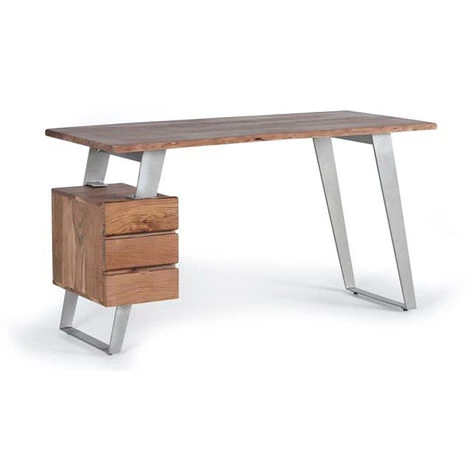 Bureau En Bois D'acacia Et Métal Coloris Naturel - Longueur 147 X Profondeur 63 X Hauteur 80 Cm -PEGANE- 4 Bureau En Bois D'acacia Et Métal Coloris Naturel - Longueur 147 X Profondeur 63 X Hauteur 80 Cm -PEGANE- – Image 2