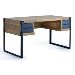 Bureau En Bois De Manguier Et Métal Coloris Naturel - Longueur 135 X Profondeur 70 X Hauteur 76 Cm -PEGANE- -France Bureau Soldes 2022 54658663 3