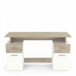 DANSMAMAISON Bureau 2 Portes 2 Tiroirs Bois/Blanc - VOLTAIRE - L 135 X L 55 X H 76 Cm - Blanc