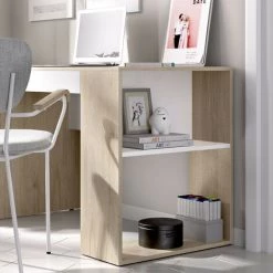 CAESAROO Bureau 115x50 Cm Olivia Blanc Mat Et Naturelle Avec Tiroir Et étagère Latérale | Blanc Et Naturel -France Bureau Soldes 2022 54715726 4