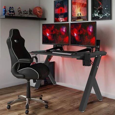 UNHO Bureau Gaming LED 120cm Bureau Gamer RGB Pour Ordinateur Table Gaming Pour PC Informatique - Noir 7 UNHO Bureau Gaming LED 120cm Bureau Gamer RGB Pour Ordinateur Table Gaming Pour PC Informatique - Noir – Image 5