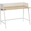 Bureau En Fer Et Bois Coloris Blanc / Naturel - Longueur 113 X Profondeur 60 X Hauteur 90 Cm -PEGANE-