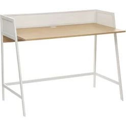 Bureau En Fer Et Bois Coloris Blanc / Naturel - Longueur 113 X Profondeur 60 X Hauteur 90 Cm -PEGANE-