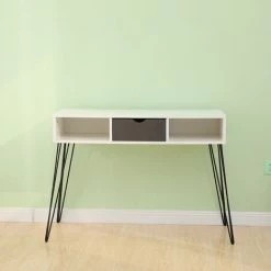HALOYO Bureau D'Ordinateur 2 Tiroir Pieds Fer Noir Et Blanc 100*35*75cm -France Bureau Soldes 2022 54828405 4
