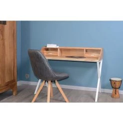 MEUBLE HOUSE Bureau Rétro En Acacia Massif Et Métal Blanc "Zen White" - Blanc