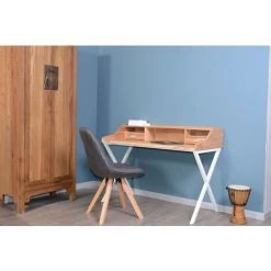 MEUBLE HOUSE Bureau Rétro En Acacia Massif Et Métal Blanc "Zen White" - Blanc -France Bureau Soldes 2022 54941433 3