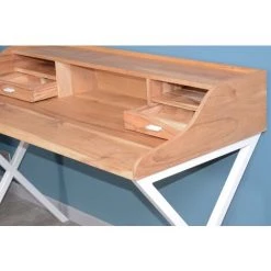 MEUBLE HOUSE Bureau Rétro En Acacia Massif Et Métal Blanc "Zen White" - Blanc -France Bureau Soldes 2022 54941433 4