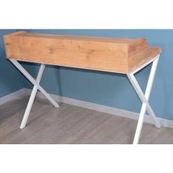 MEUBLE HOUSE Bureau Rétro En Acacia Massif Et Métal Blanc "Zen White" - Blanc -France Bureau Soldes 2022 54941433 5