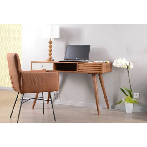 MEUBLE HOUSE Bureau Scandinave En Palissandre "Vintage Grey" Tiroir Blanc - Marron 3 MEUBLE HOUSE Bureau Scandinave En Palissandre "Vintage Grey" Tiroir Blanc - Marron