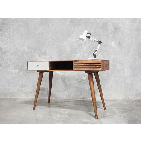 MEUBLE HOUSE Bureau Scandinave En Palissandre "Vintage Grey" Tiroir Blanc - Marron 4 MEUBLE HOUSE Bureau Scandinave En Palissandre "Vintage Grey" Tiroir Blanc - Marron – Image 2