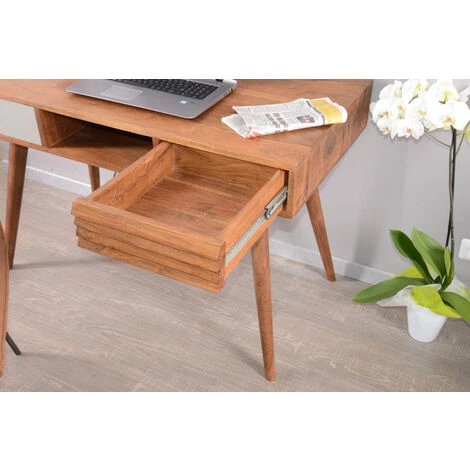 MEUBLE HOUSE Bureau Scandinave En Palissandre "Vintage Grey" Tiroir Blanc - Marron 5 MEUBLE HOUSE Bureau Scandinave En Palissandre "Vintage Grey" Tiroir Blanc - Marron – Image 3