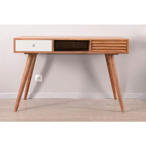 MEUBLE HOUSE Bureau Scandinave En Palissandre "Vintage Grey" Tiroir Blanc - Marron 7 MEUBLE HOUSE Bureau Scandinave En Palissandre "Vintage Grey" Tiroir Blanc - Marron – Image 5