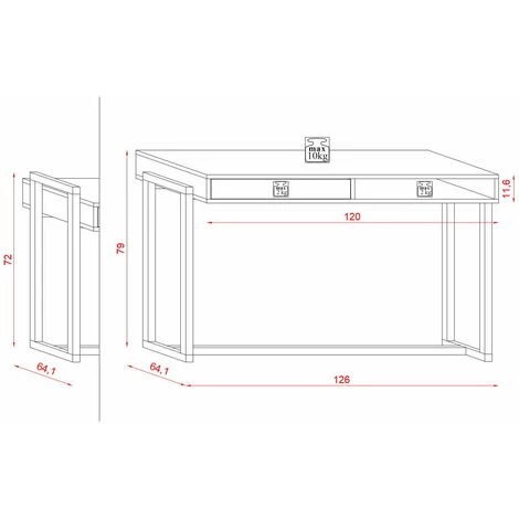 Bureau Coloris Blanc Mat - Longueur 126 X Profondeur 64 X Hauteur 79 Cm -PEGANE- 7 Bureau Coloris Blanc Mat - Longueur 126 X Profondeur 64 X Hauteur 79 Cm -PEGANE- – Image 5