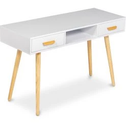 PRIVATEFLOOR Bureau En Bois Design Scandinave - Zuris Blanc - Bois De Pin, Particules De Bois - Blanc