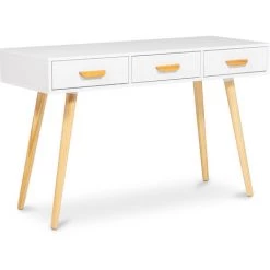 PRIVATEFLOOR Bureau En Bois Design Scandinave - Pius Blanc - Bois De Pin, Particules De Bois - Blanc