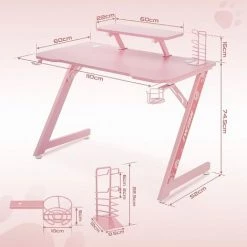 INTIMATEWMHEART Bureau Gaming, Bureau D'Ordinateur Grand,pour Affichage, Support Poignée, Ecouteurs Rotatif, Porte Gobelet -France Bureau Soldes 2022 55013692 2