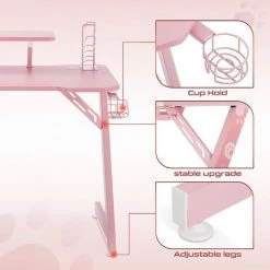 INTIMATEWMHEART Bureau Gaming, Bureau D'Ordinateur Grand,pour Affichage, Support Poignée, Ecouteurs Rotatif, Porte Gobelet -France Bureau Soldes 2022 55013692 3