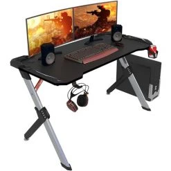 WOLTU Bureau De Jeu. Bureau Gamer LED Ergonomique. 116.5 X 56.5 X 73 Cm. Noir