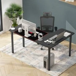 Dlandhome Bureau De Jeu, Bureau D'ordinateur En Forme De L Pour Bureau à Domicile De 61 Pouces, Bureau De Joueur Ergonomique Avec Tapis De Souris, Trous De Câble, Organisateur De Câbles Cachés, Table De Jeu Robuste Pour Station De Travail Gamer (noir) -France Bureau Soldes 2022 55151824 2