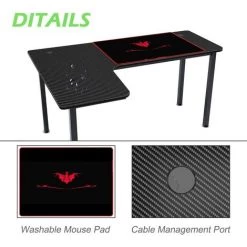 Dlandhome Bureau De Jeu, Bureau D'ordinateur En Forme De L Pour Bureau à Domicile De 61 Pouces, Bureau De Joueur Ergonomique Avec Tapis De Souris, Trous De Câble, Organisateur De Câbles Cachés, Table De Jeu Robuste Pour Station De Travail Gamer (noir) -France Bureau Soldes 2022 55151824 3