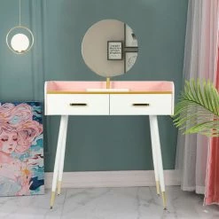 YB Coiffeuse Bureau De Maquillage Avec Miroir 2 Tiroirs De Rangement Meubles De Chambre à Coucher élégants -France Bureau Soldes 2022 55204457 5