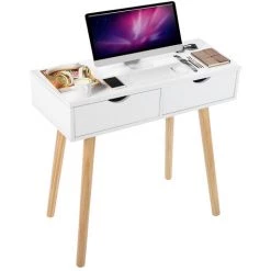 YB Bureau D'ordinateur D'écriture Moderne Pour Ordinateur Portable Coiffeuse Poste De Travail 2 Tiroirs De Rangement Pour Bureau à Domicile -France Bureau Soldes 2022 55204903 4