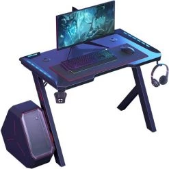 UNHO Bureau Gaming LED 100cm Bureau Gamer RGB Pour Ordinateur Table Gaming Pour PC Informatique - Noir