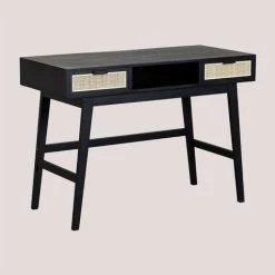Bureau En Rotin Et Bois Reyna SKLUM Bois De Pin - Osier - Noir