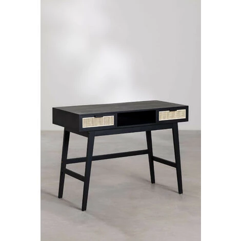 Bureau En Rotin Et Bois Reyna SKLUM Bois De Pin - Osier - Noir 5 Bureau En Rotin Et Bois Reyna SKLUM Bois De Pin - Osier - Noir – Image 3