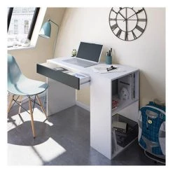 M-S Bureau Et étagères Intégrées 101x50x73 Cm Blanc Et Gris Foncé