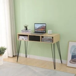 HALOYO Console Tiroir Console Meuble Vintage Bureau Industriel Avec Tiroir Et Rangements Pied épingle 100*35*75cm Couleur Du Bois -France Bureau Soldes 2022 55300849 3